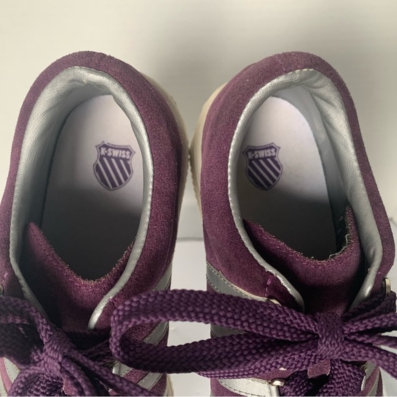 K-Swiss Sneakers Tennis Runners Suede Leather Silver 5 Stripe & Purple Size 7 - Picture 8 of 13
